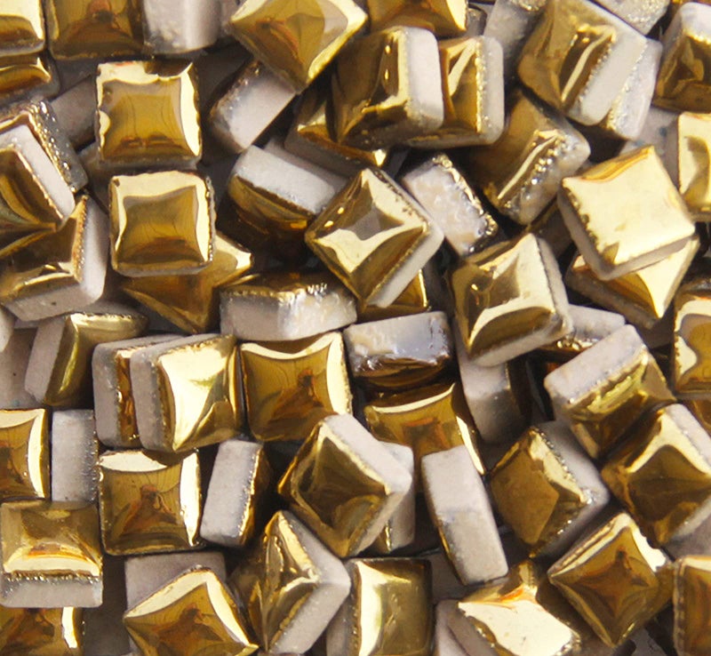 PINUO&KE 200 Pieces / 200 g Square Shapes 1x1 cm Square Ceramic Mosaic Mosaic Tiles for Crafts  Colorful Stained Glass Pieces for Mosaic Projects - Gold - Image 1